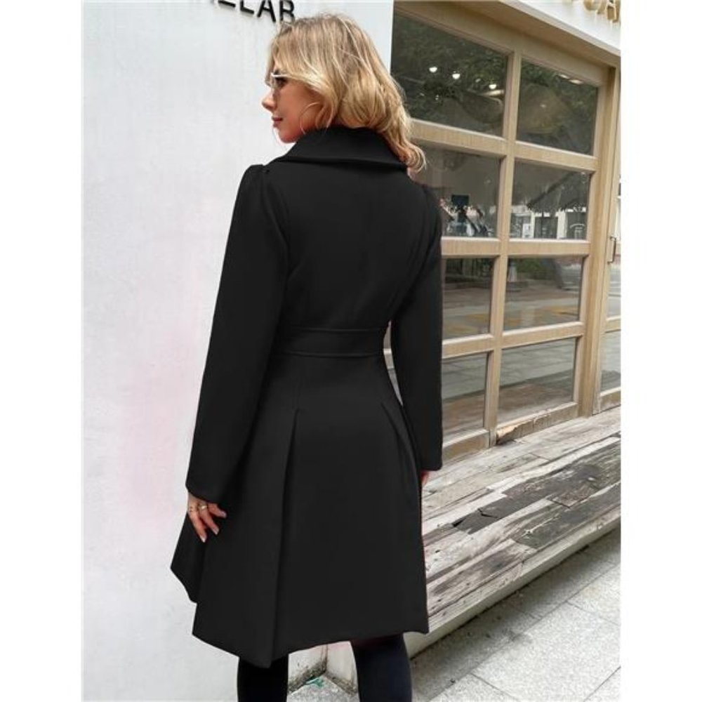 Women's Trench Coat Notch Lapel Double Breasted Thick A Line Pea Coat, B… - Picture 4 of 6